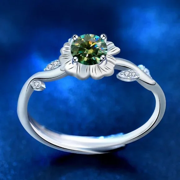Certified 1/2ct. t.w. Diamond Green Moissanite Sunflower Ring NEW - Picture 4 of 8